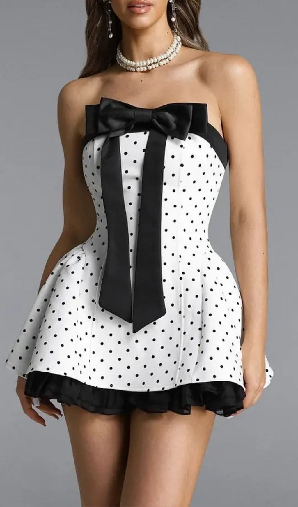 657881428f71d668a0d4c0a03a804e1c Octavia White Bow Polka Dot Woven Strapless Mini Dress