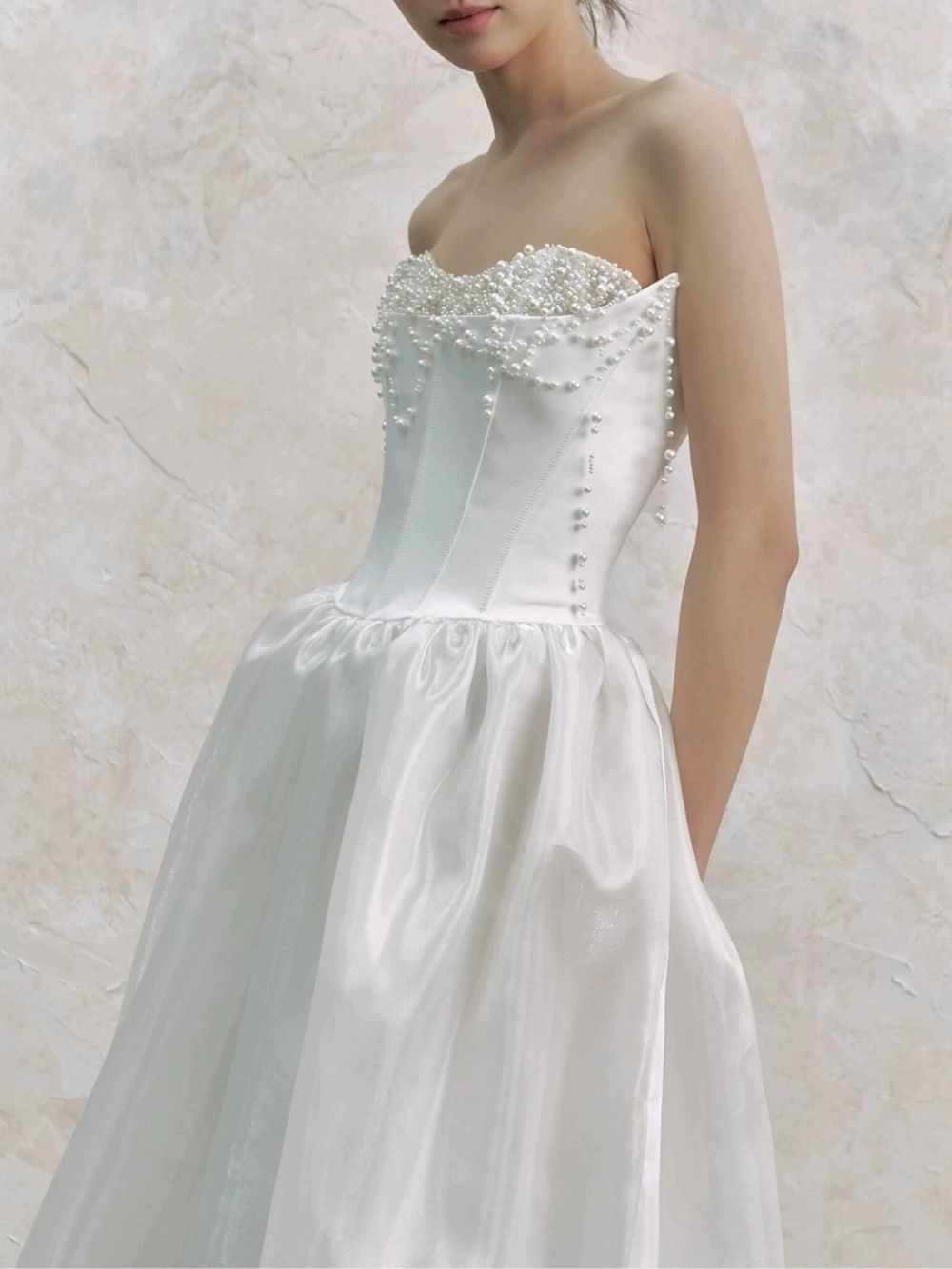 65a2d8c2e5ac85b23a86b7b0ce4905cf Mahalah White Strapless Pearl Maxi Dress