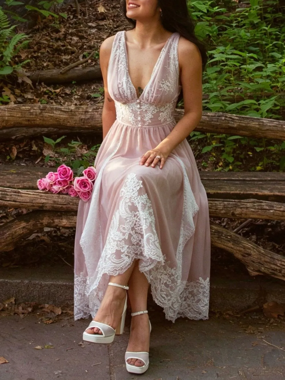 Mandara Pink Lace Maxi Dress - OWNCI Mandara Pink Lace Maxi Dress - OWNCI