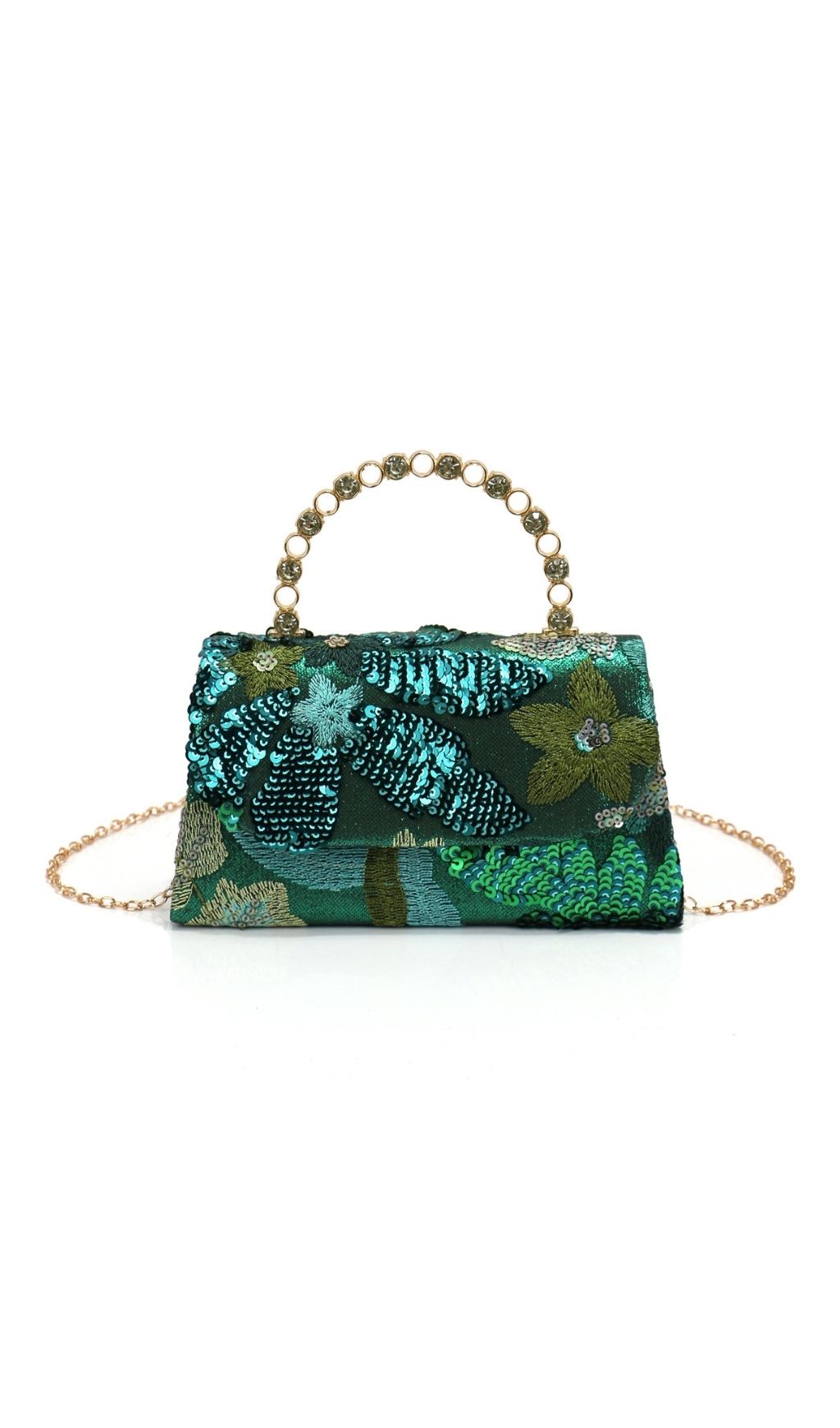 Fashionslee Women Laylani Green Flower Embroidery Sequin Handbag