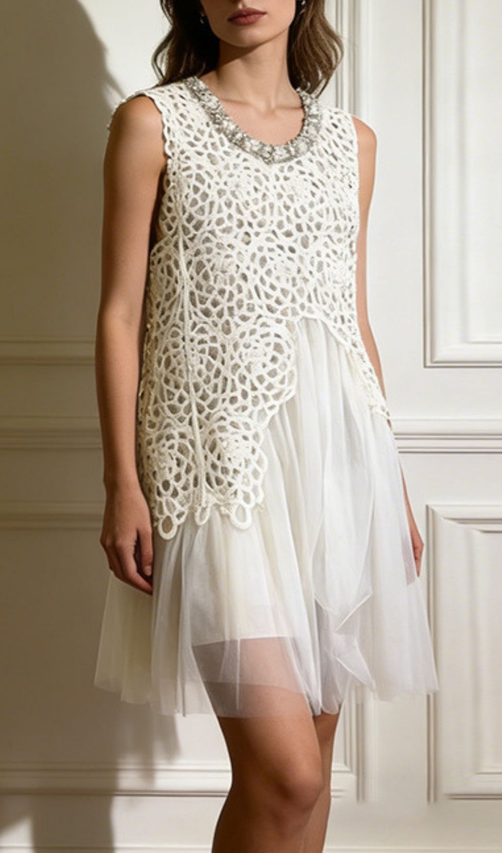 Fashionslee Women Lelio Embelllished Mesh Mini Dress