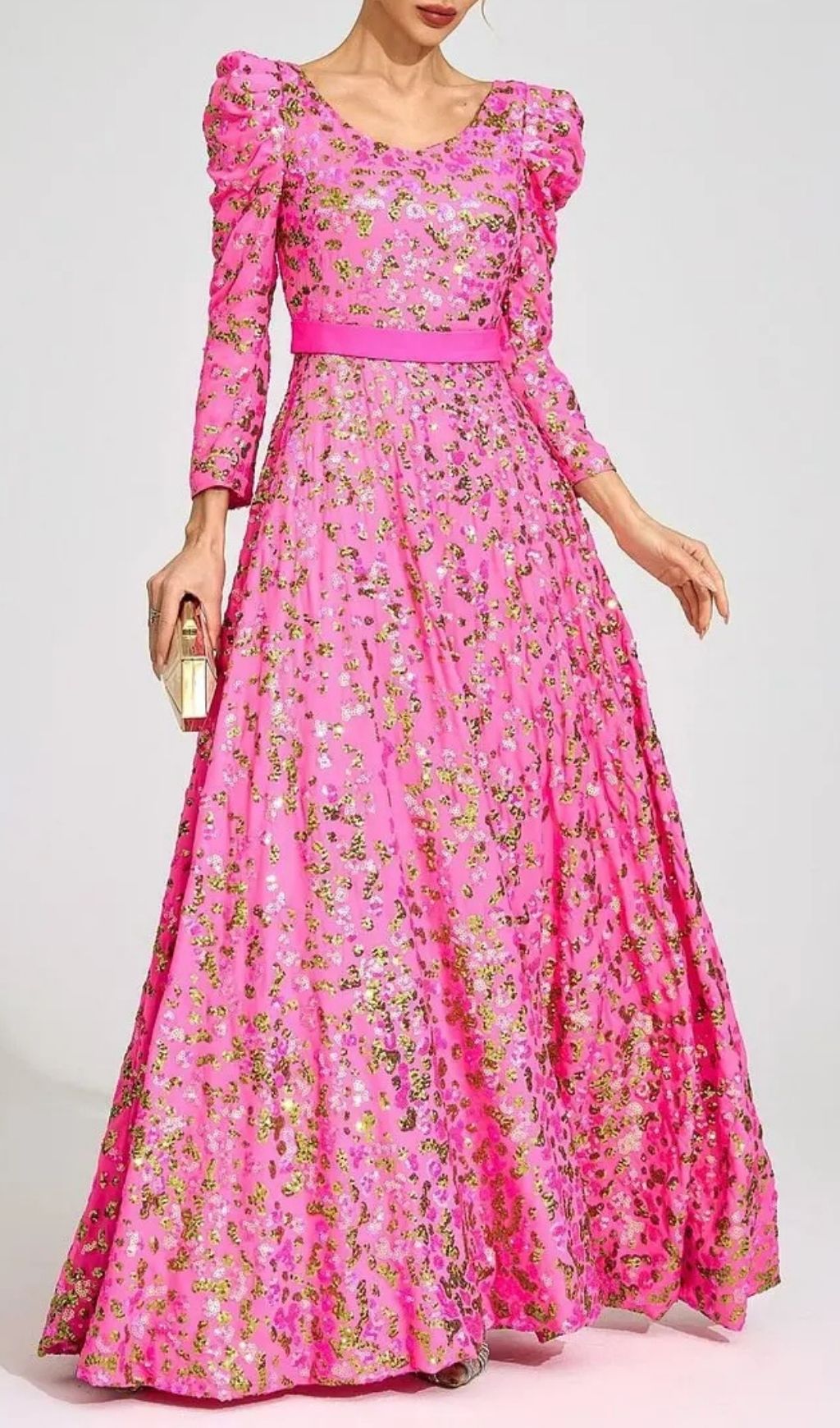 Zenobia Rose Red Sequin Print Maxi Dress