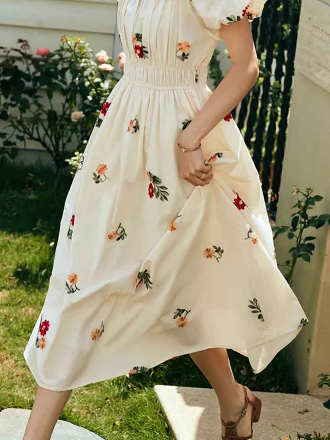 Rosalind Retro Embroidered Puff Sleeve Dress - OWNCI Rosalind Retro Embroidered Puff Sleeve Dress - OWNCI