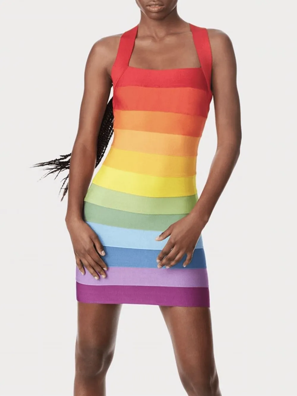 Rainbow Sleeveless Bandage Mini Dresses