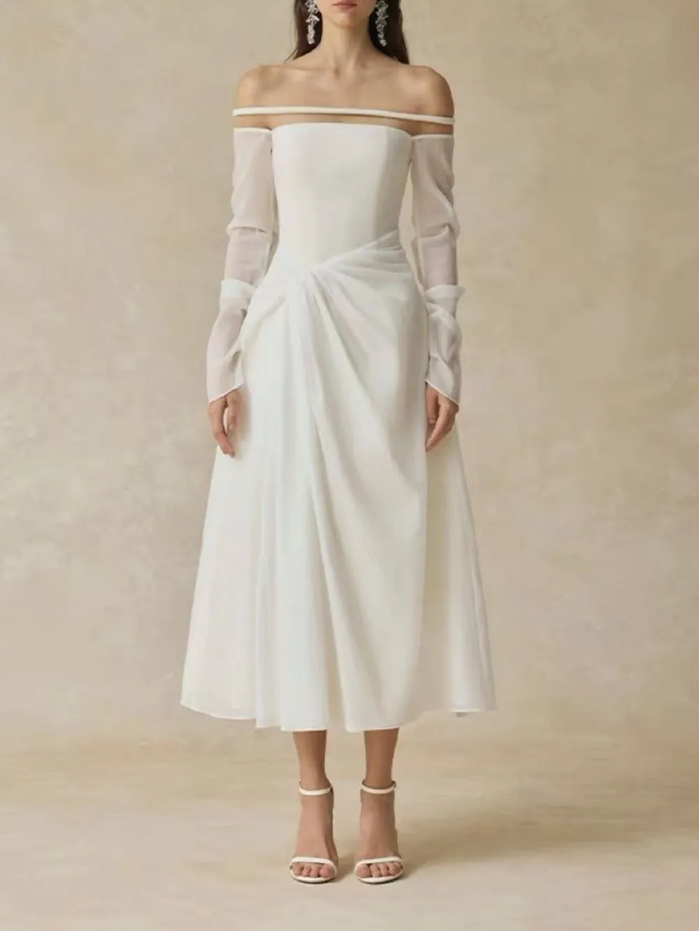 Maire White Off-Shoulder Midi Dress