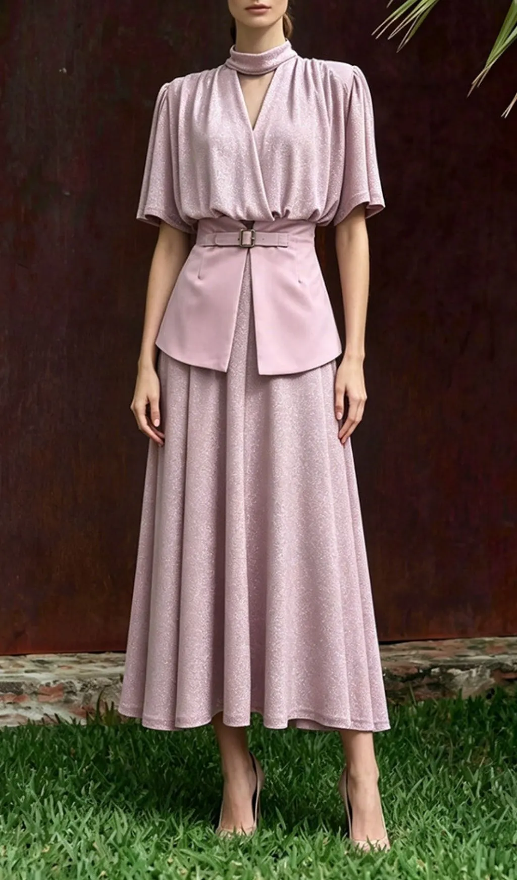 Fashionslee Women Maci Pink Short Sleeve Maxi Dress