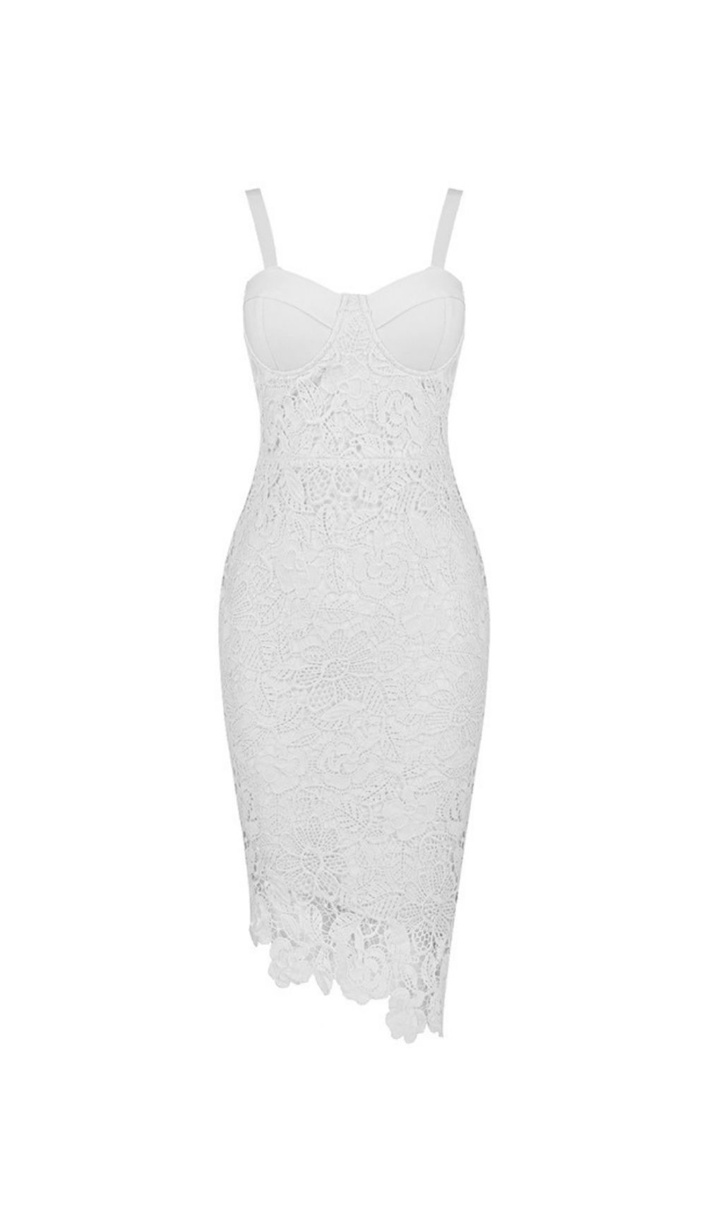 Dolores Openwork Lace Strappy Asymmetrical Midi Dress