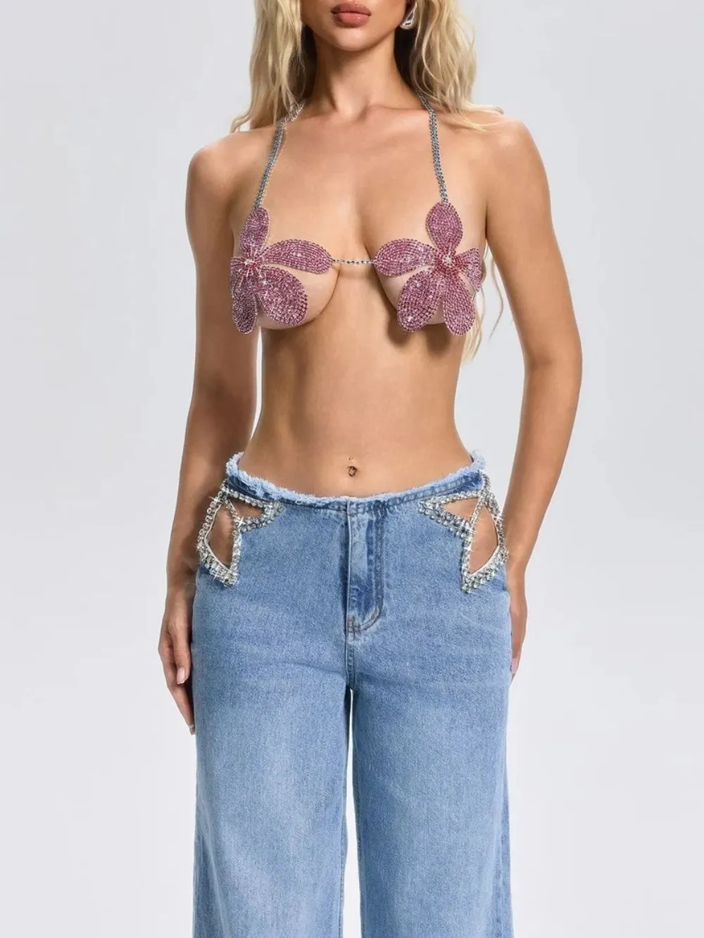 Fleta Halterneck Floral Rhinestone Top - OWNCI Fleta Halterneck Floral Rhinestone Top - OWNCI