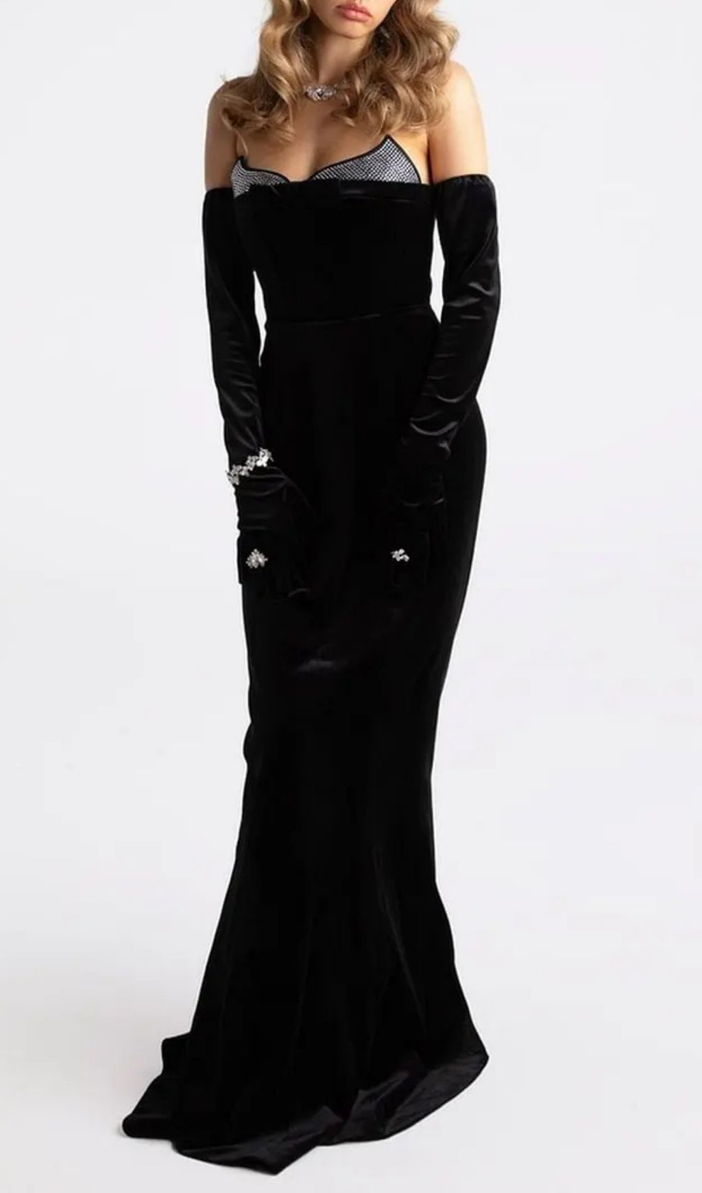 Ellen High Slit Velvet Strapless Maxi Dress In Black