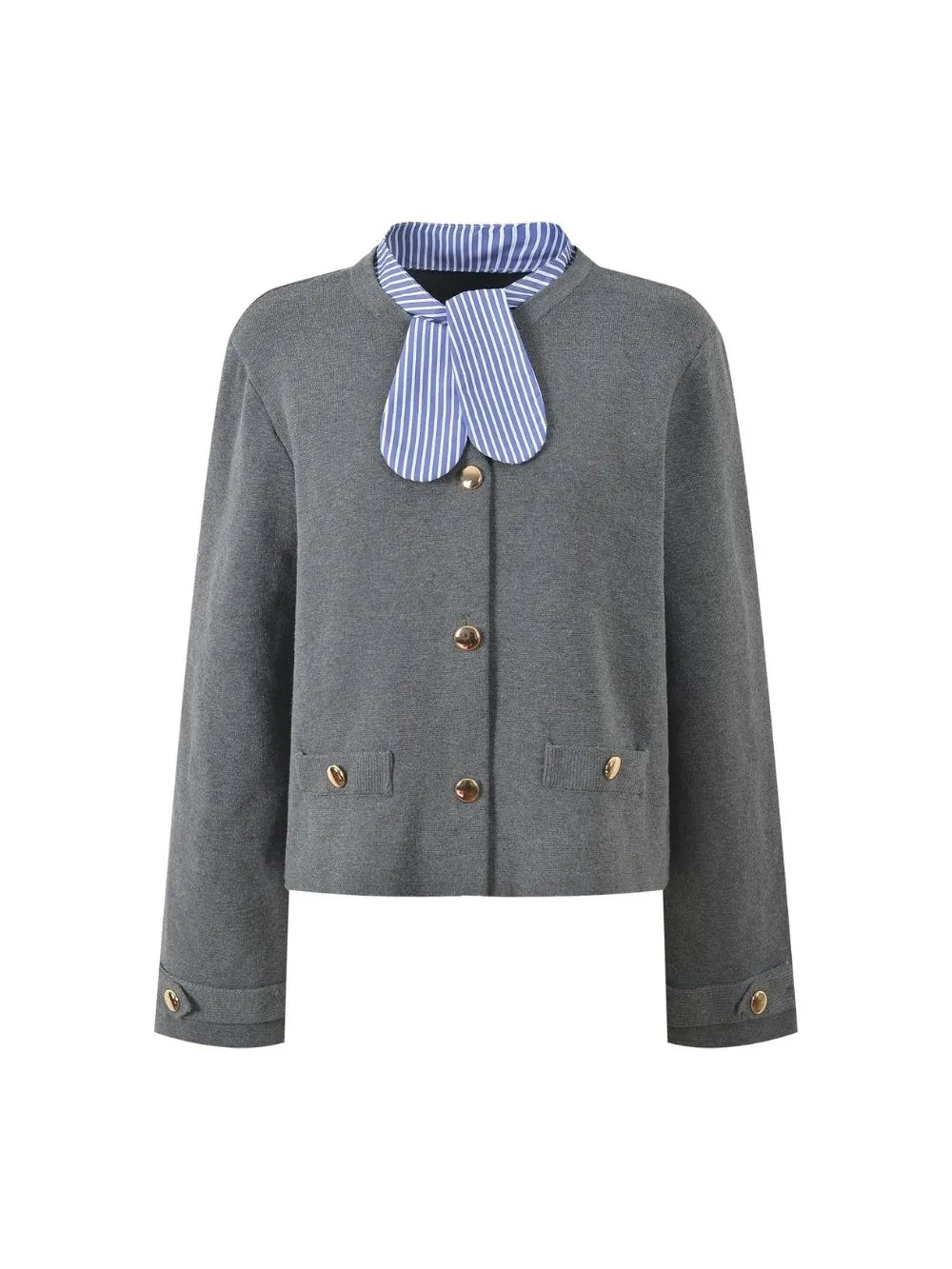 Removable Striped Collar Cardigan - OWNCI Removable Striped Collar Cardigan - OWNCI