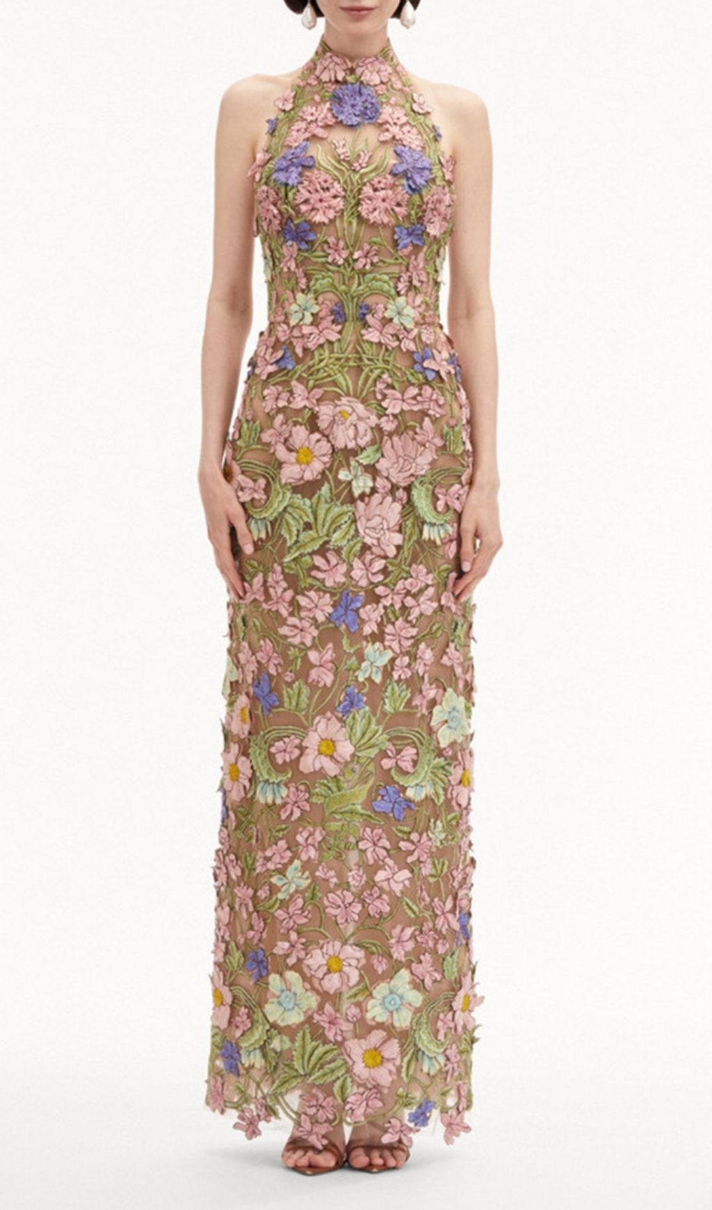 Lavinia Halter Embroidered Maxi Dress for Wedding - floral maxi dress by OWNCI