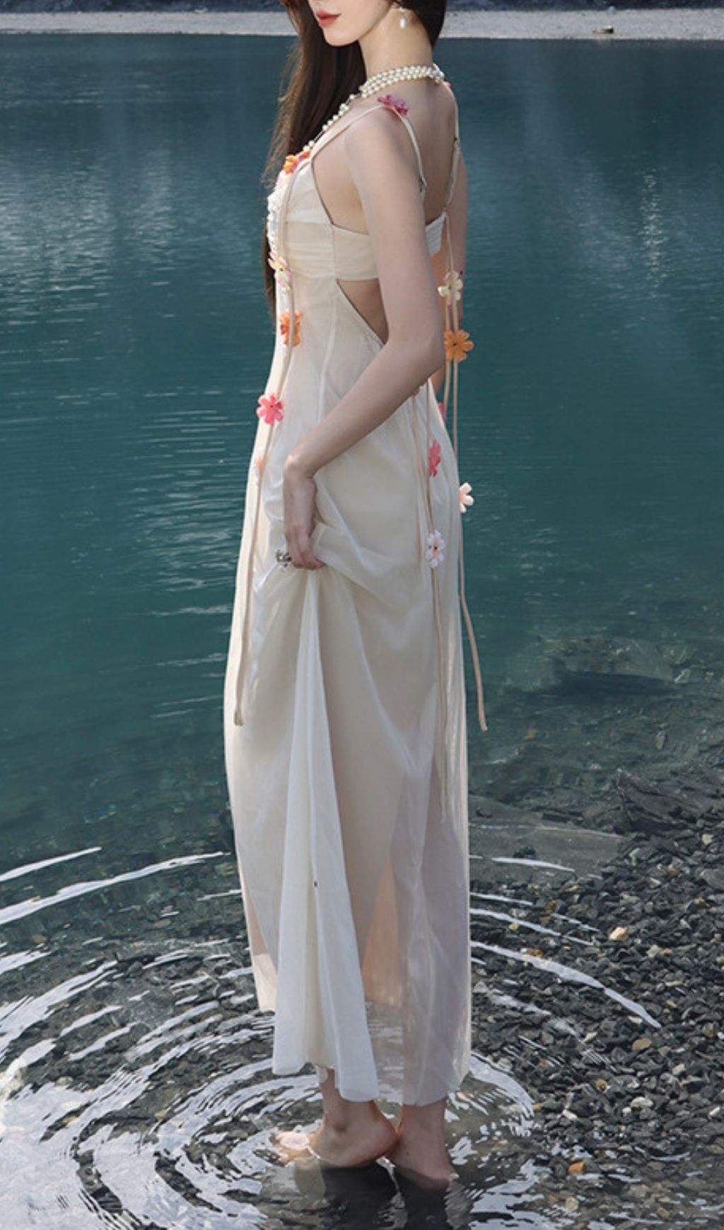 Farah Flower Maxi Dress In Ivory - OWNCI