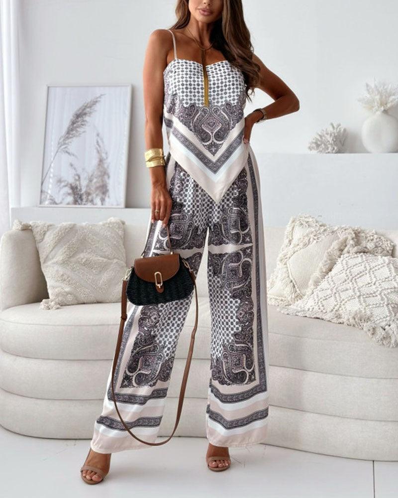 Stylish Printed Lace-Up Vest & Pants Two-Piece Set - OWNCI