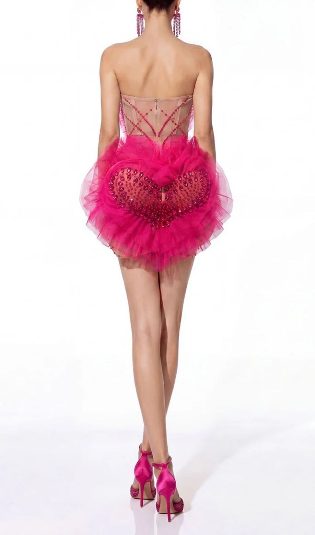 Fashionslee Women Alvona Strapless Heart Crystal Mini Dress