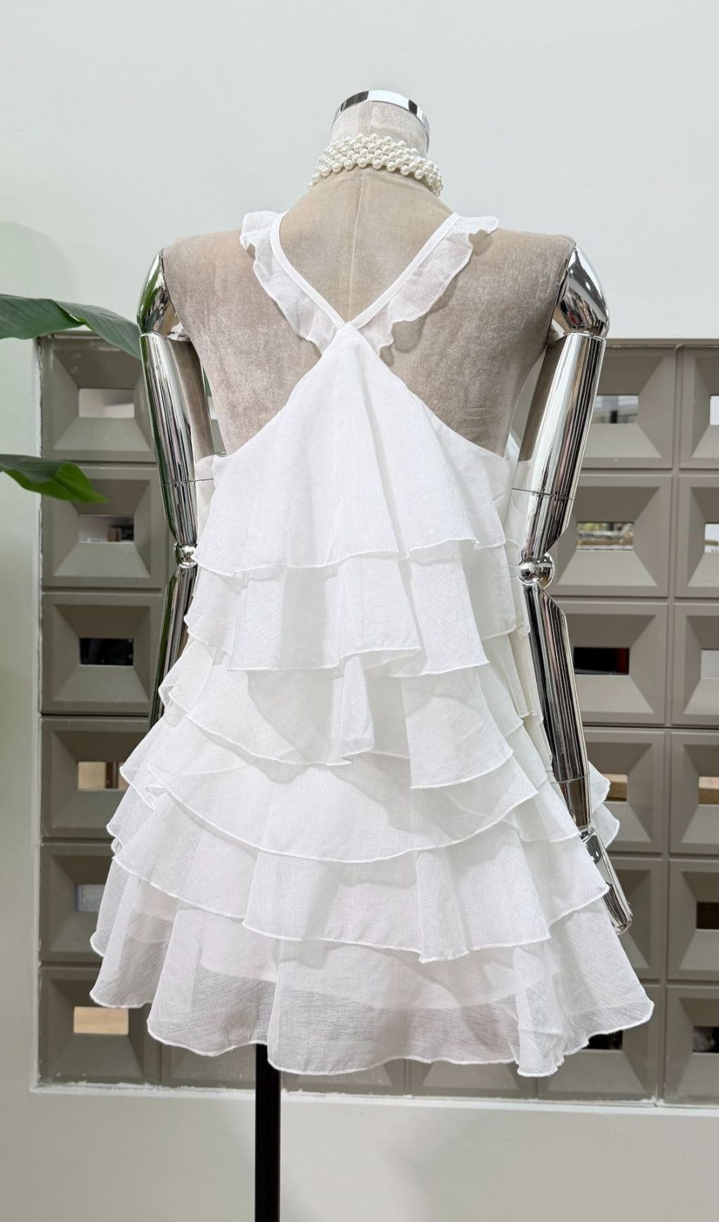 6929e78a600f3afee9f13b94d2080a34 Rebecca Halterneck Ruffle Mini Dress In White