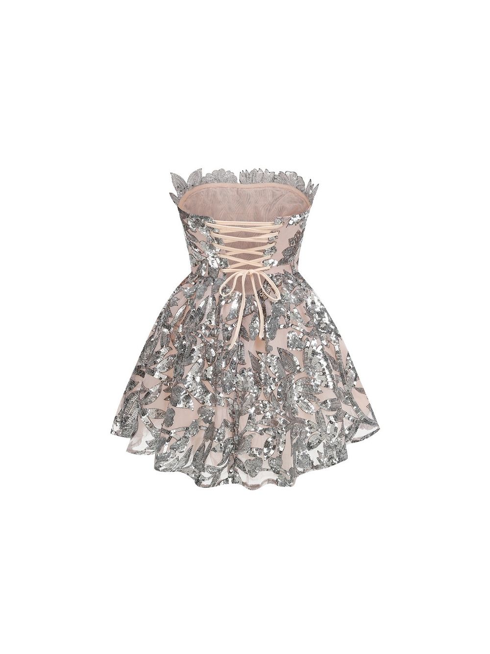 694307cafdf47d708191eb66d4a858bc Fawzia Strapless Leaf Sequin Mini Dress