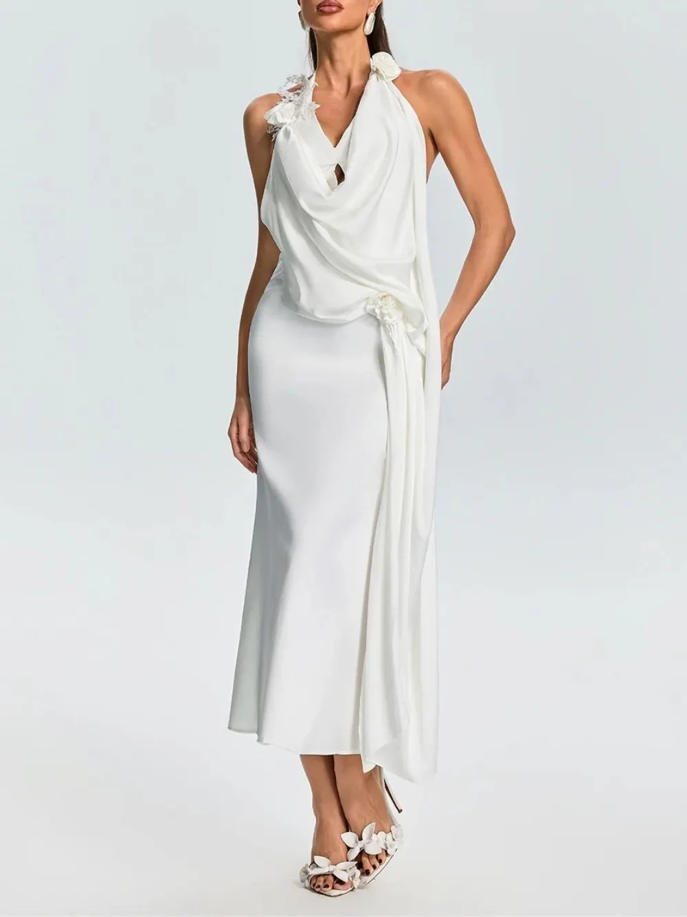 Fareeda Cowl Neck Satin Midi Dress