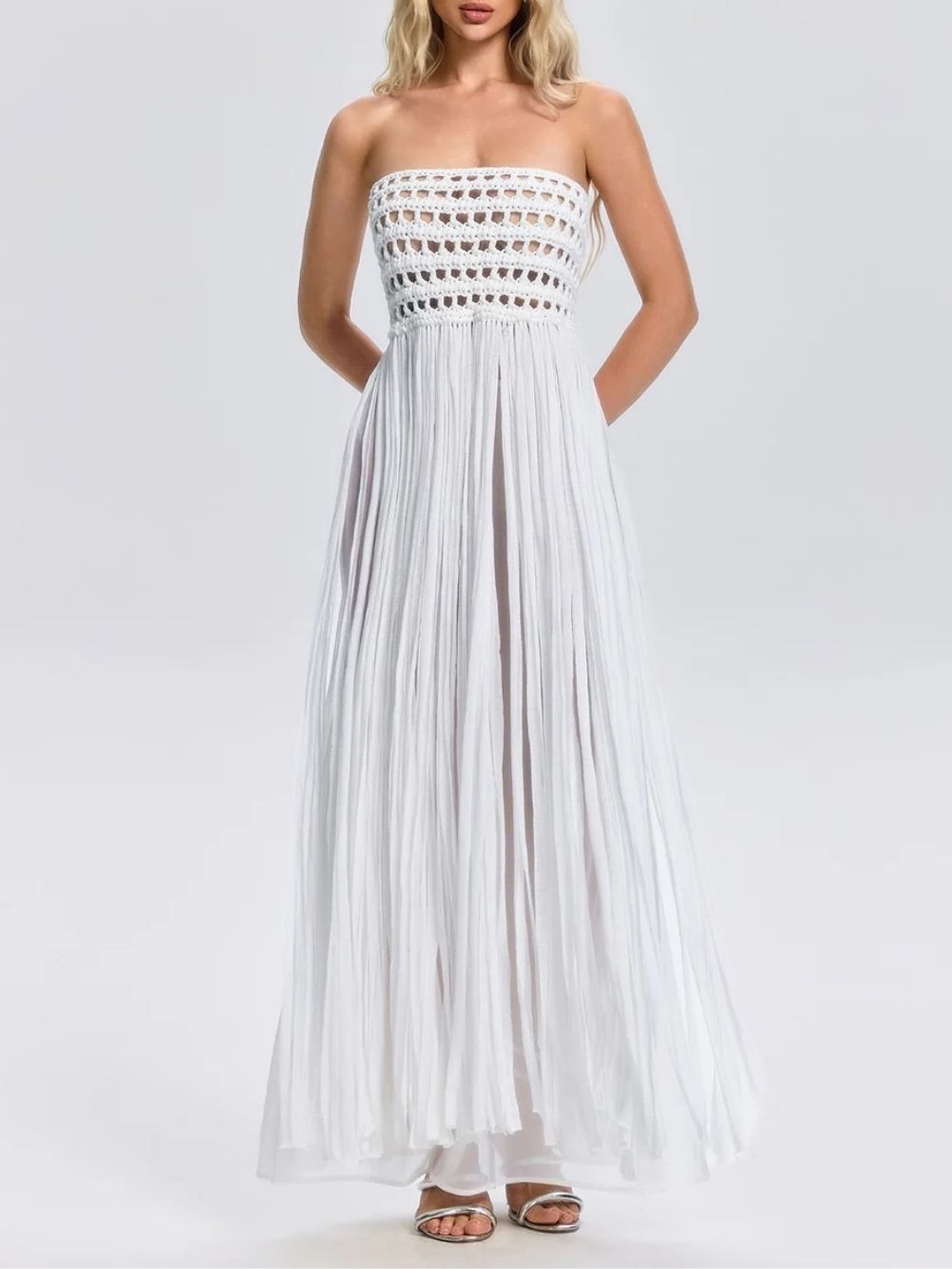 69a49073184a2c5a30e9e6df320bed5a Faysal Strapless Crochet Fringe Maxi Dress