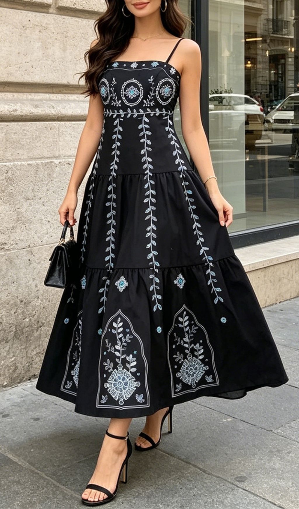 Fashionslee Women Mady Black Strappy Printed Maxi Dress