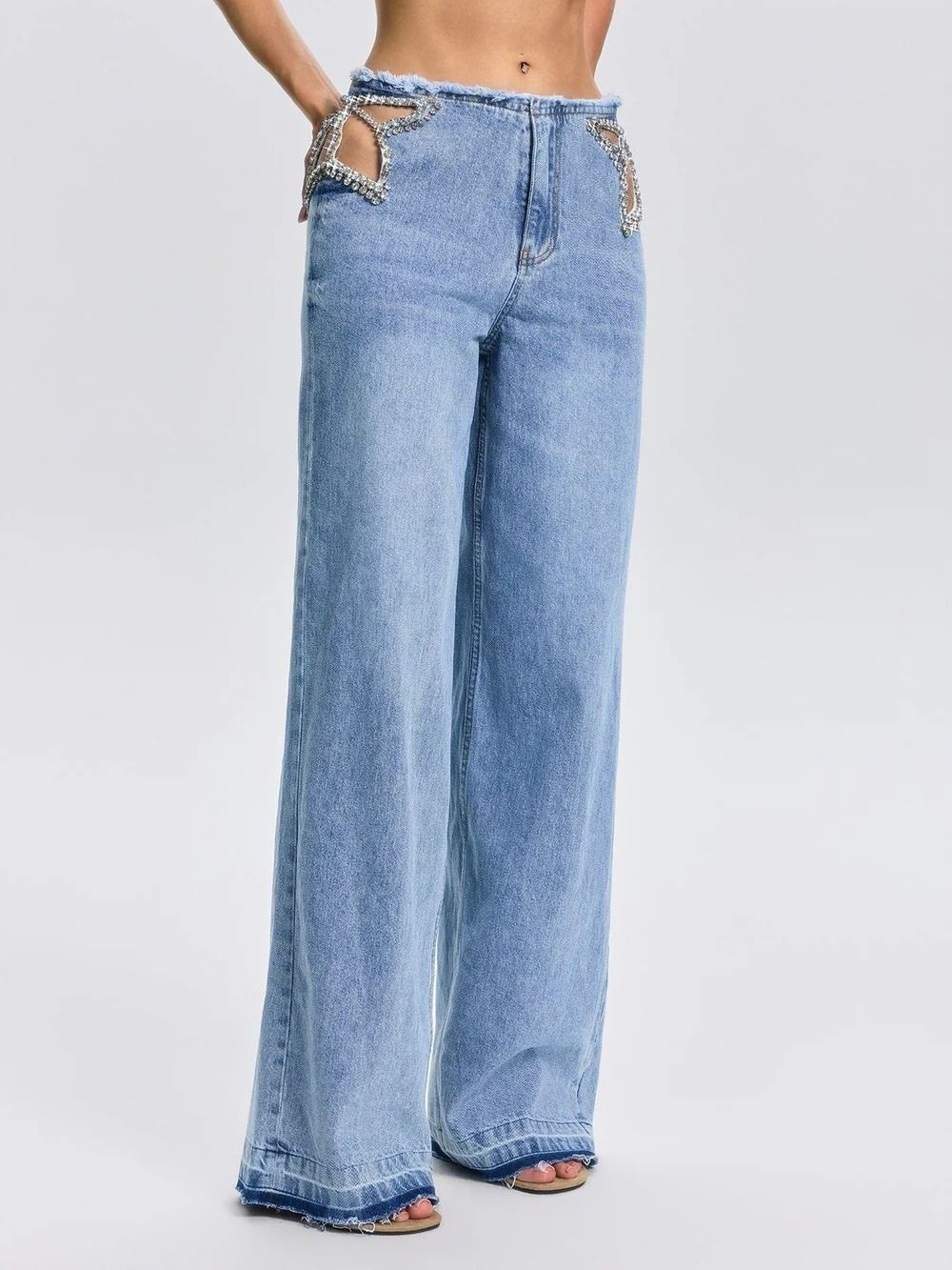 Florine Cutout Rhinestone Jeans