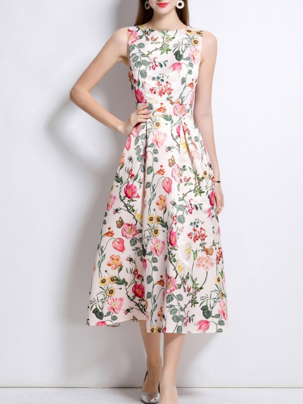 Maicy Sleeveless Floral Midi Dress - OWNCI Maicy Sleeveless Floral Midi Dress - OWNCI