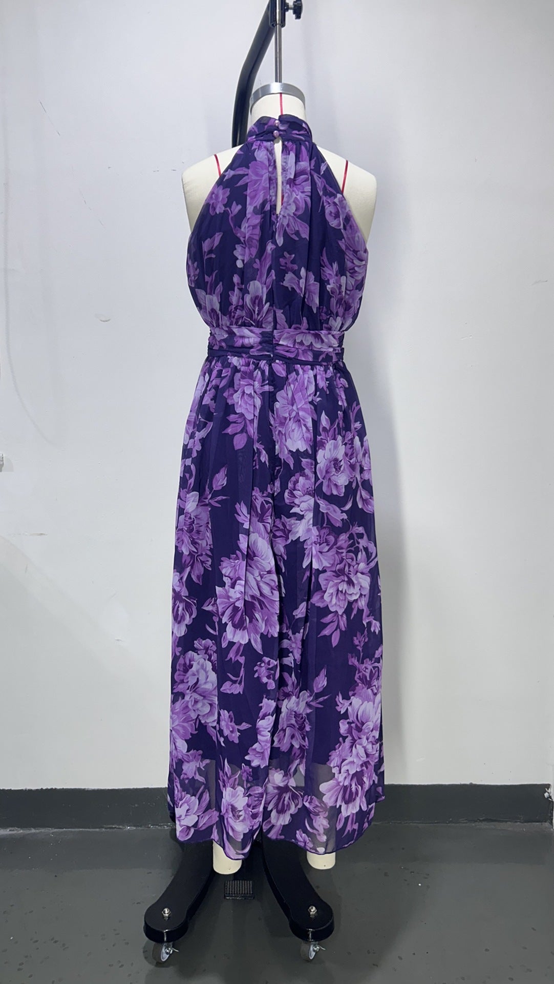 Polly Green Floral Chiffon Halter Maxi Dress - OWNCI