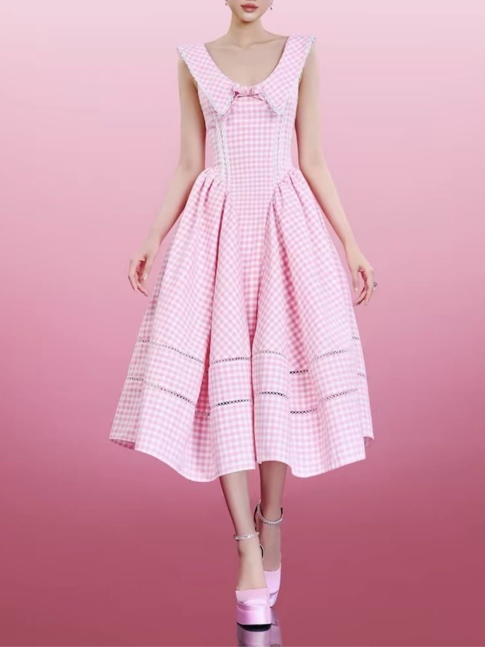 Mahalia Checkered Midi Dress With Collar - OWNCI Mahalia Checkered Midi Dress With Collar - OWNCI