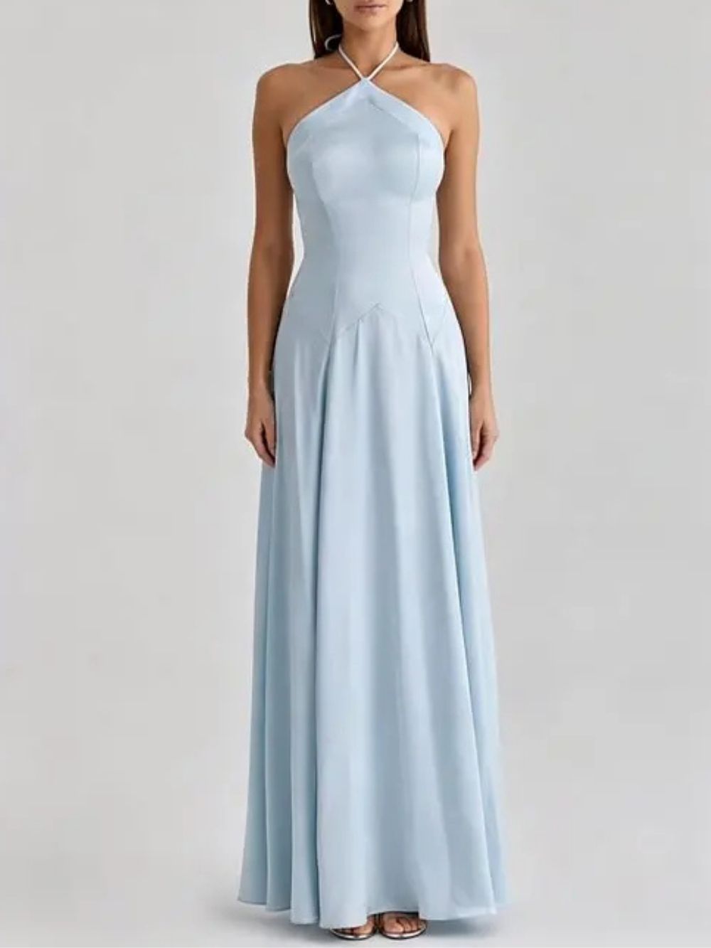 Halter Satin Flowy Maxi Dress
