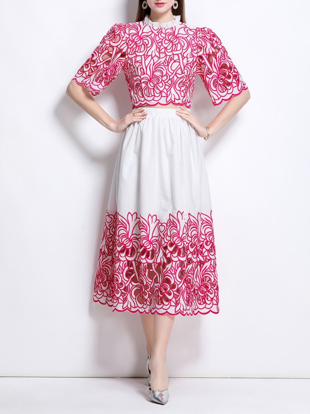 Mahira Rose Red Flower Embroidery Two-Piece Set - OWNCI Mahira Rose Red Flower Embroidery Two-Piece Set - OWNCI