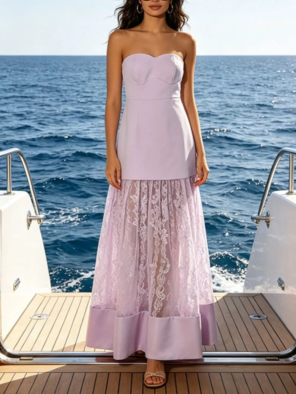 LETTY PURPLE STRAPLESS LACE MAXI DRESS