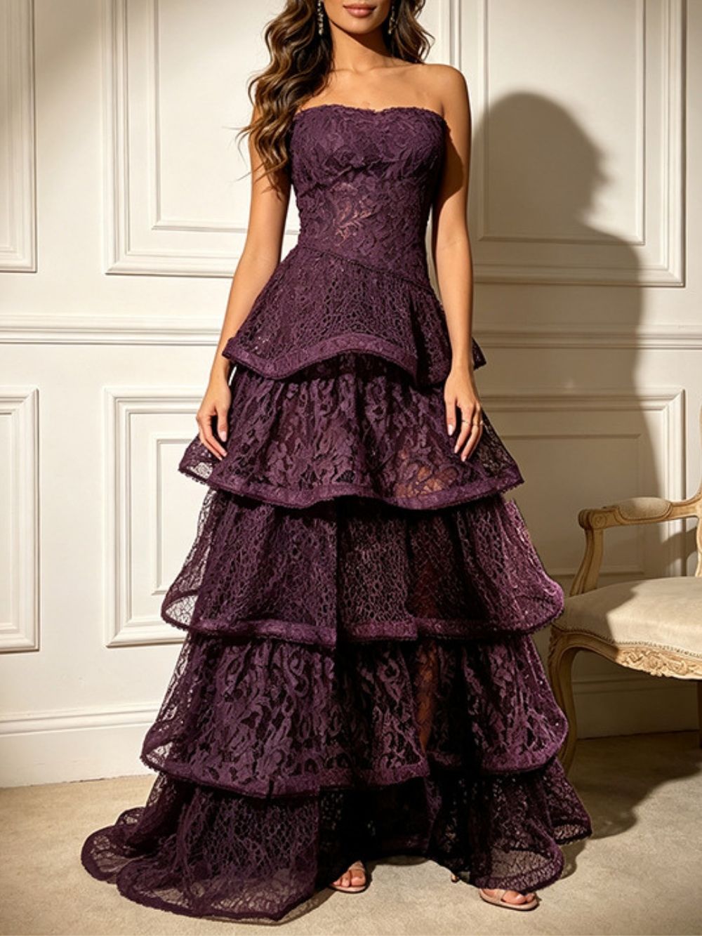Manjit Purple Strapless Layered Maxi Dress - OWNCI