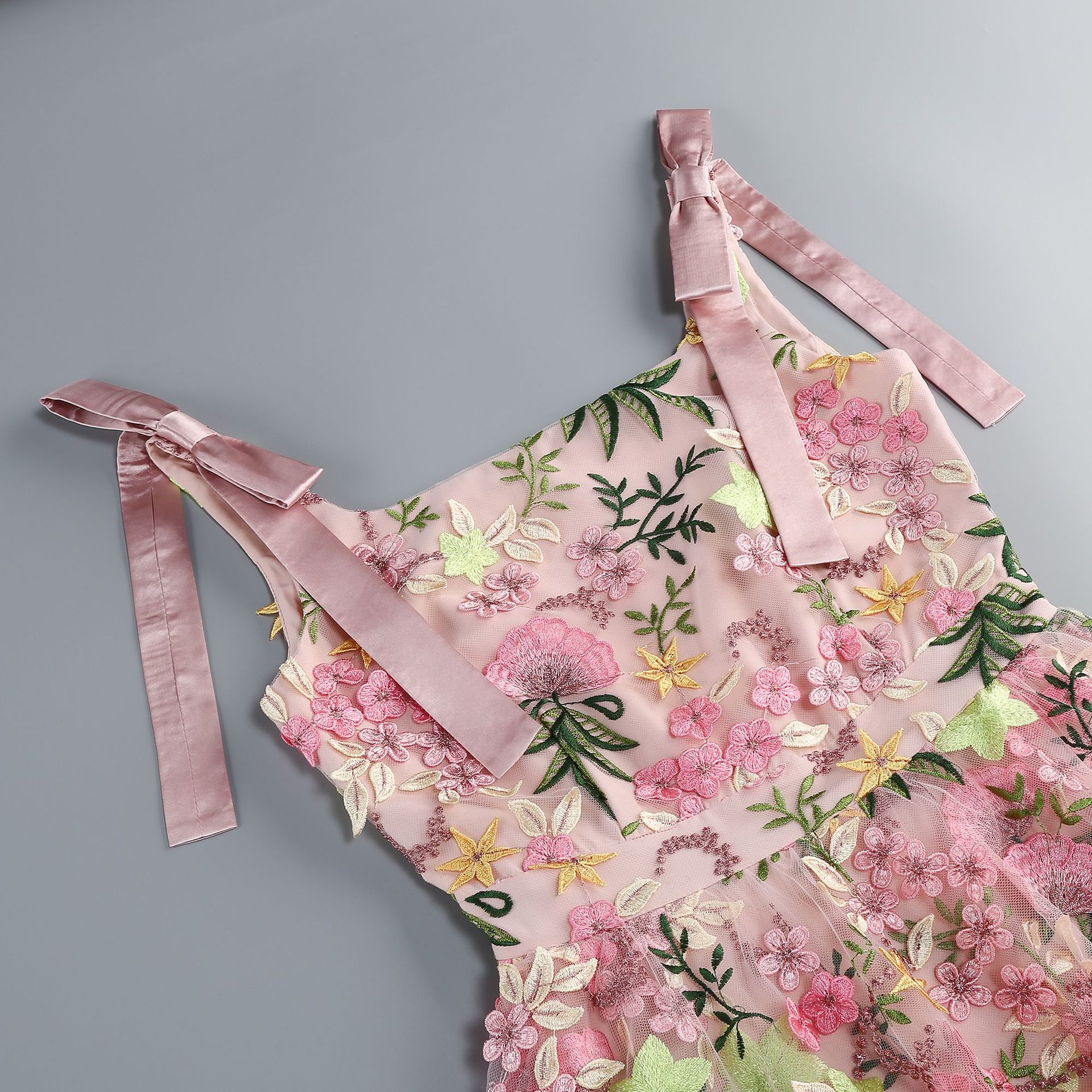 Makani Pink Flower Embroidery Midi Dress - OWNCI Makani Pink Flower Embroidery Midi Dress - OWNCI