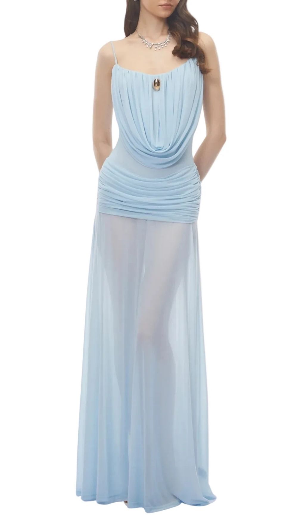 Neraos Draped Ruched Maxi Dress - Blue