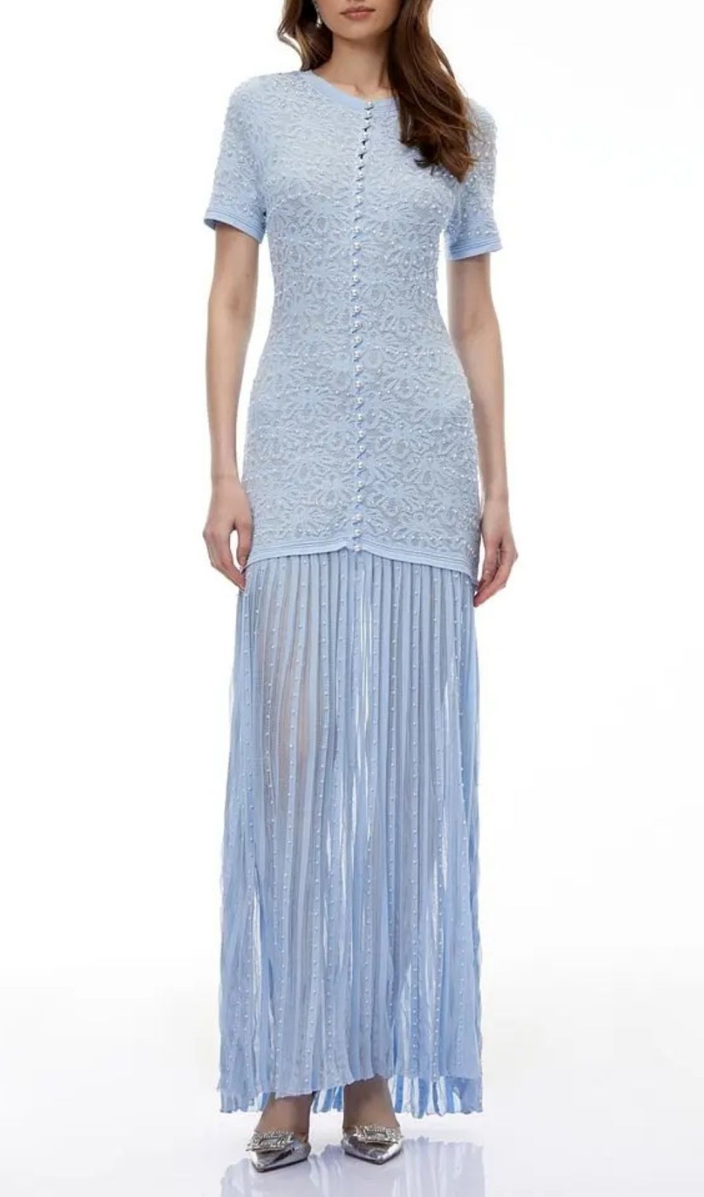 6cb399d4ef48305111ca46817878c287 Pandora Embellished Pleated Maxi Dress - Blue