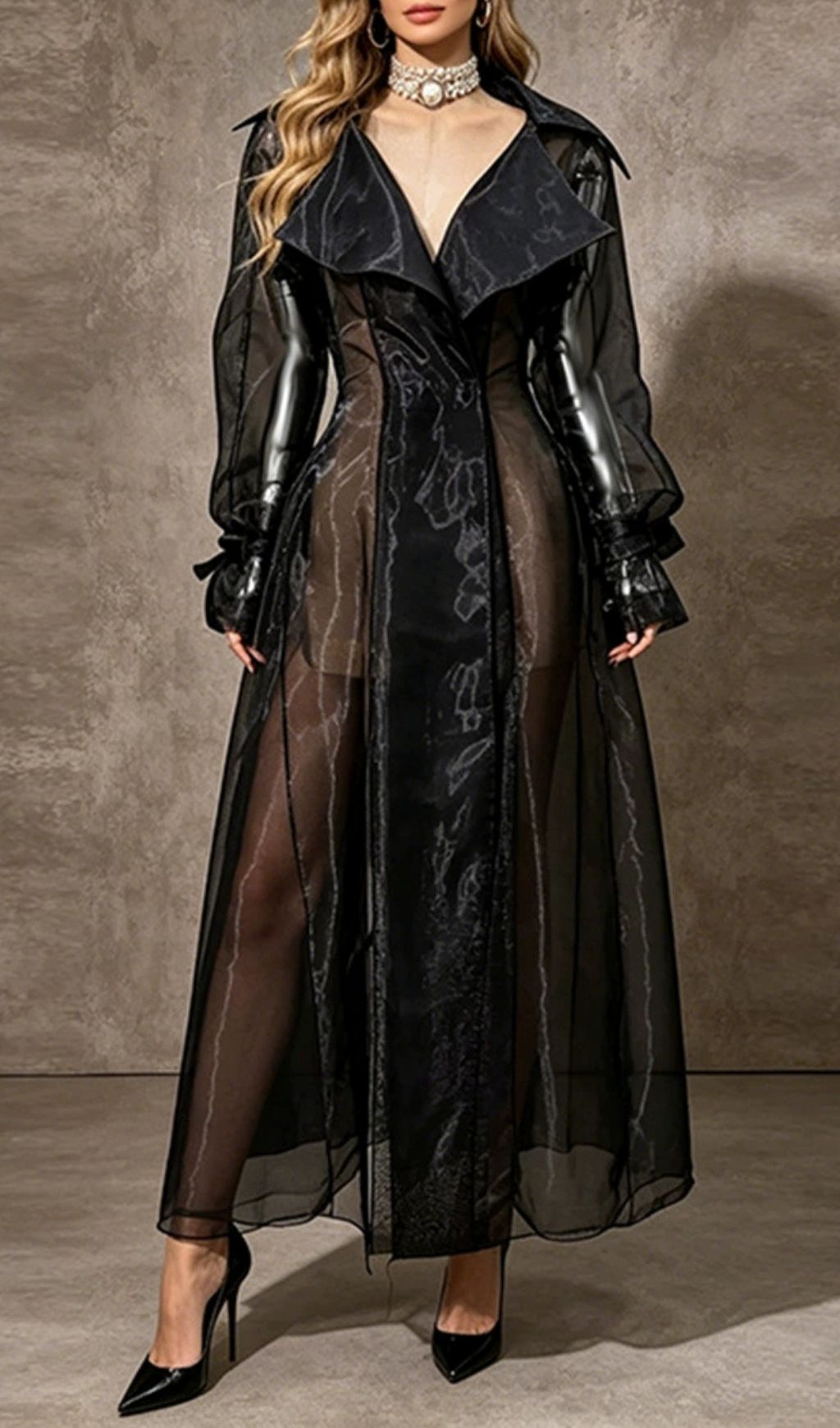 Fashionslee Women Leszcyna Black Chiffon Coat