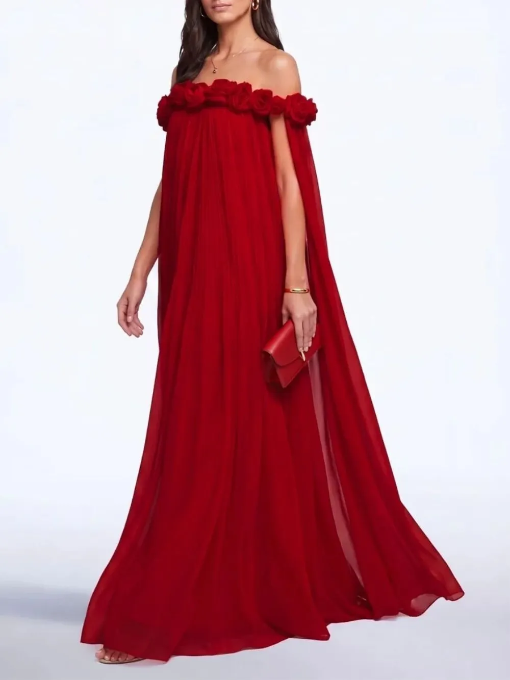 6d4a510660ca30da4058d39115181adb Grythal Flower Pleated Maxi Dress In Red
