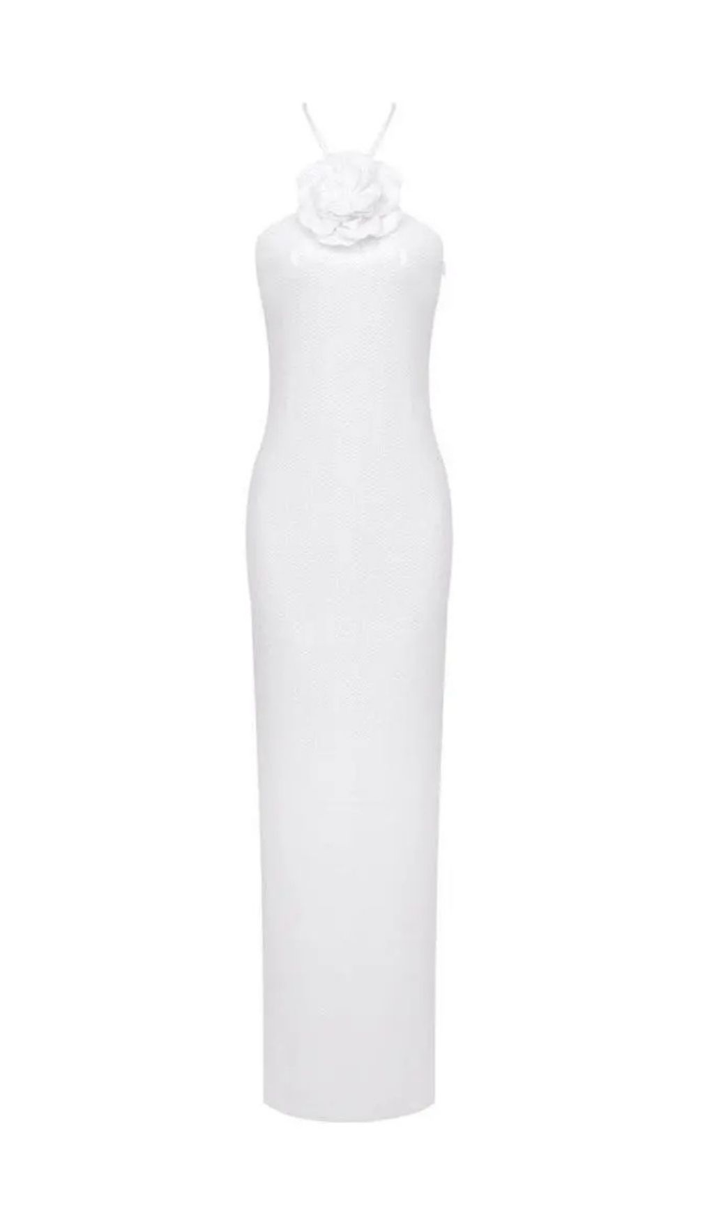 Anila Glitter Rosette Halter Sequined Maxi Dress In White