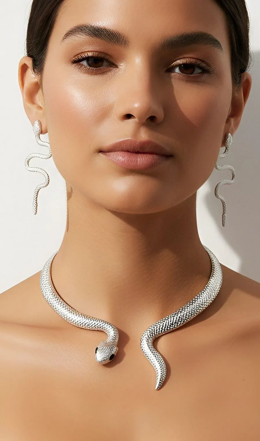 6dc953f0aefd8fe8db402da803282f77_900x OEXARA SNAKE CHOKER EARRING SET, SILVER PARTY JEWELRY