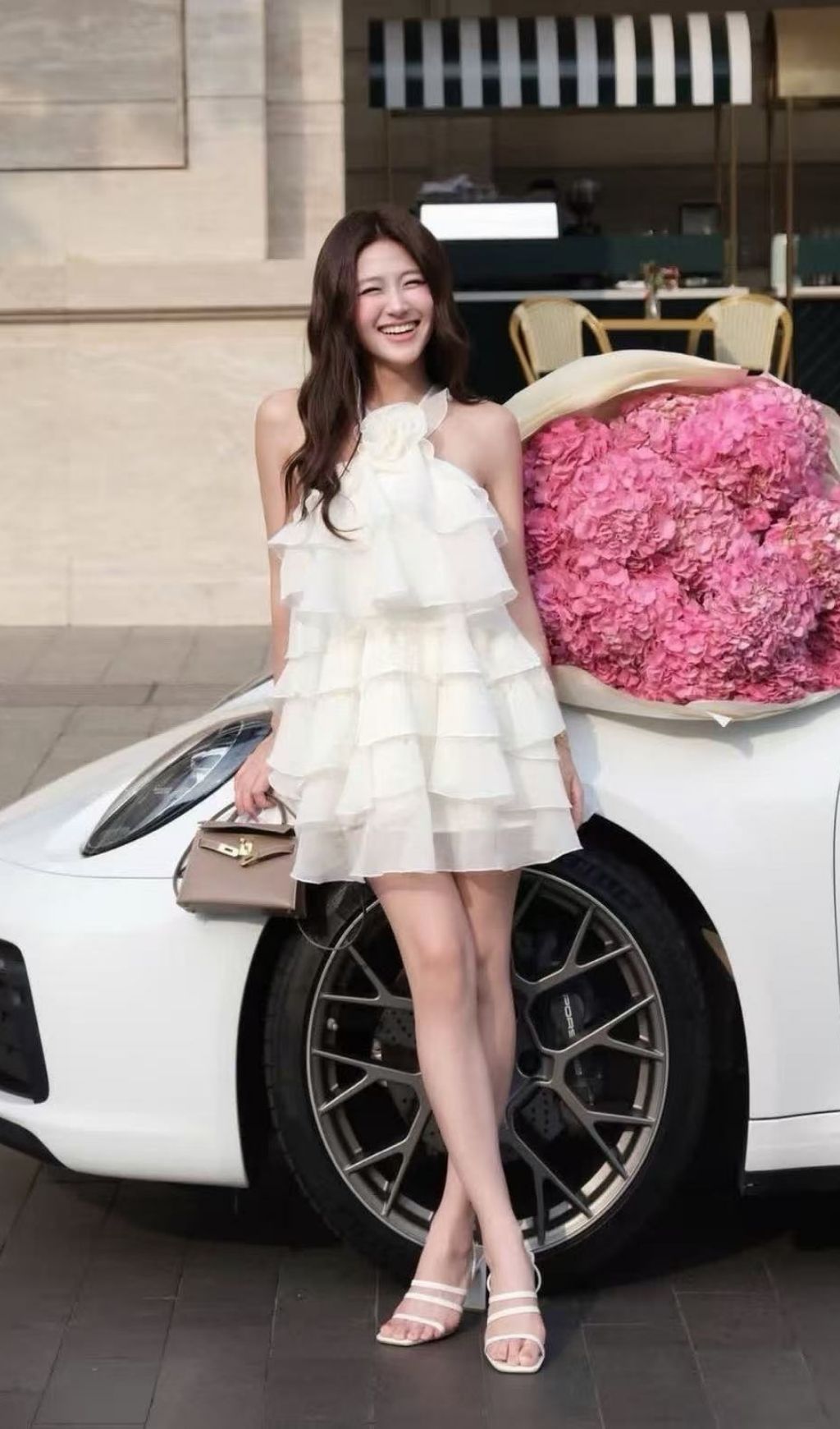 Rebecca Halterneck Ruffle Mini Dress In White