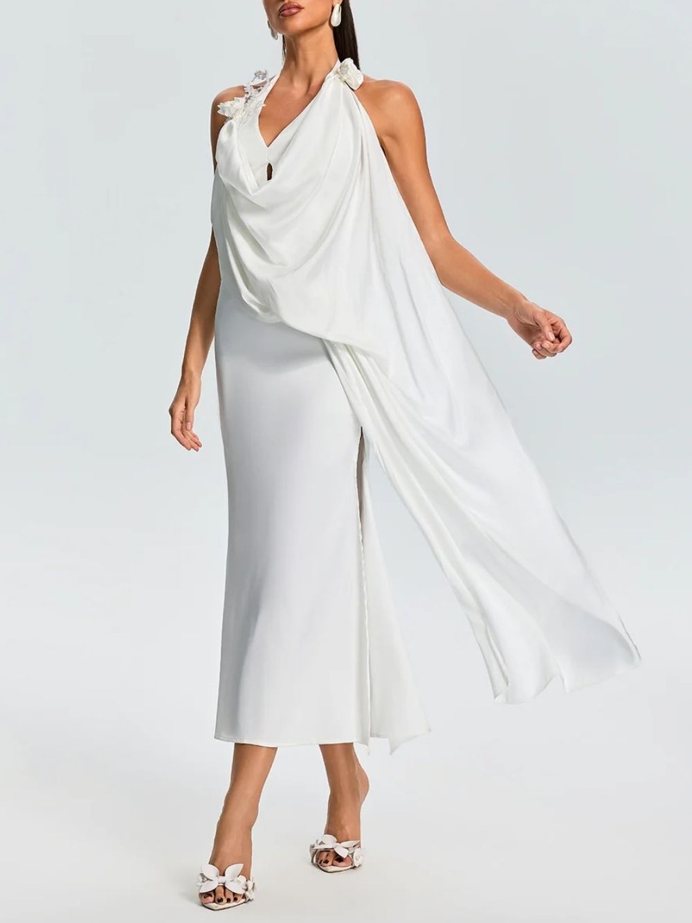Fareeda Cowl Neck Satin Midi Dress