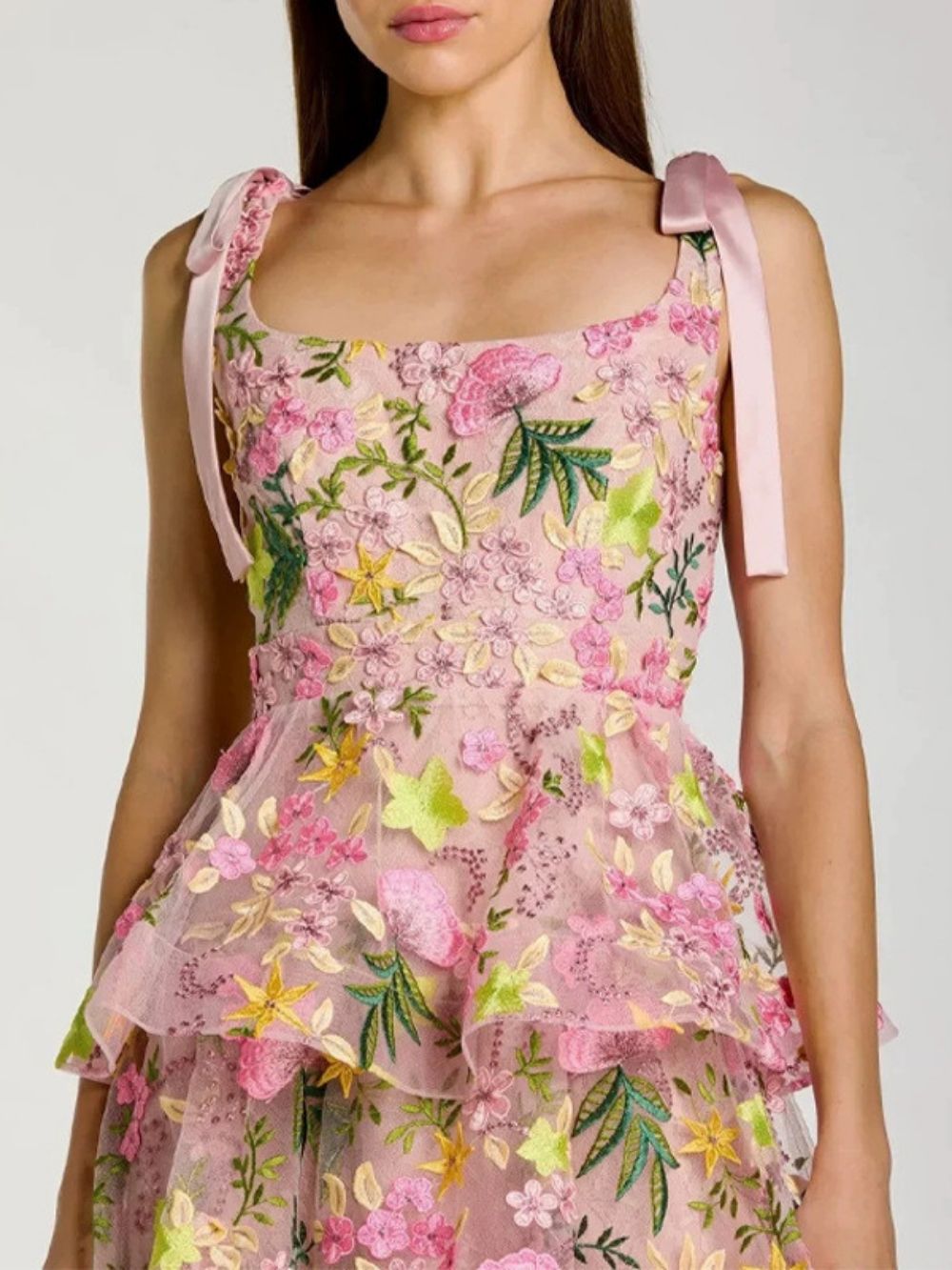 Makani Pink Flower Embroidery Midi Dress - OWNCI Makani Pink Flower Embroidery Midi Dress - OWNCI