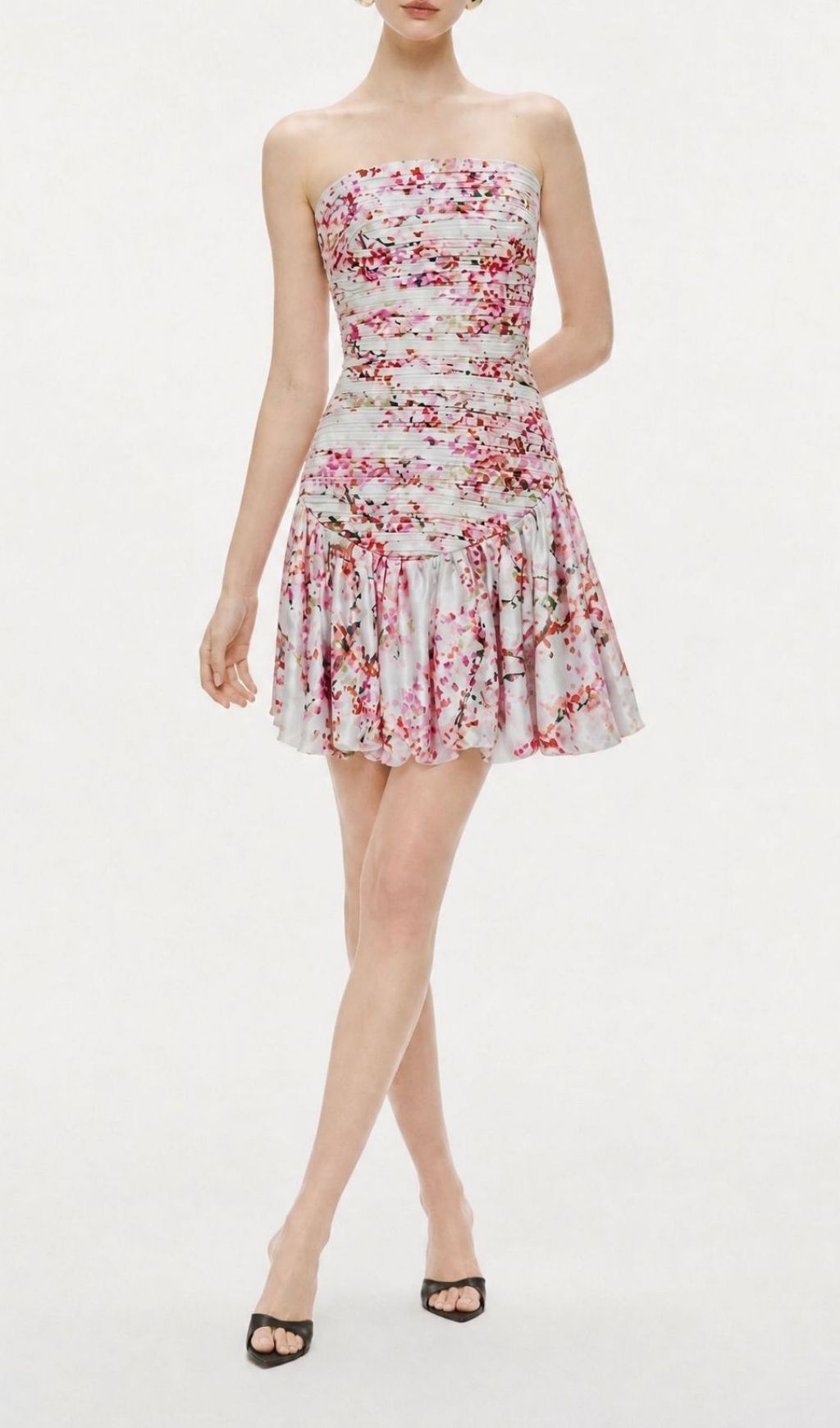 Fashionslee Women Madalyn Strapless Floral Pleated Mini Dress