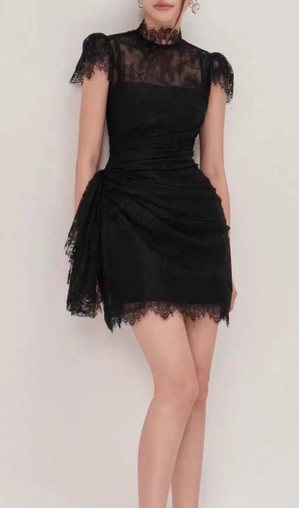 Fashionslee Women Liliah Black Lace Mini Dress