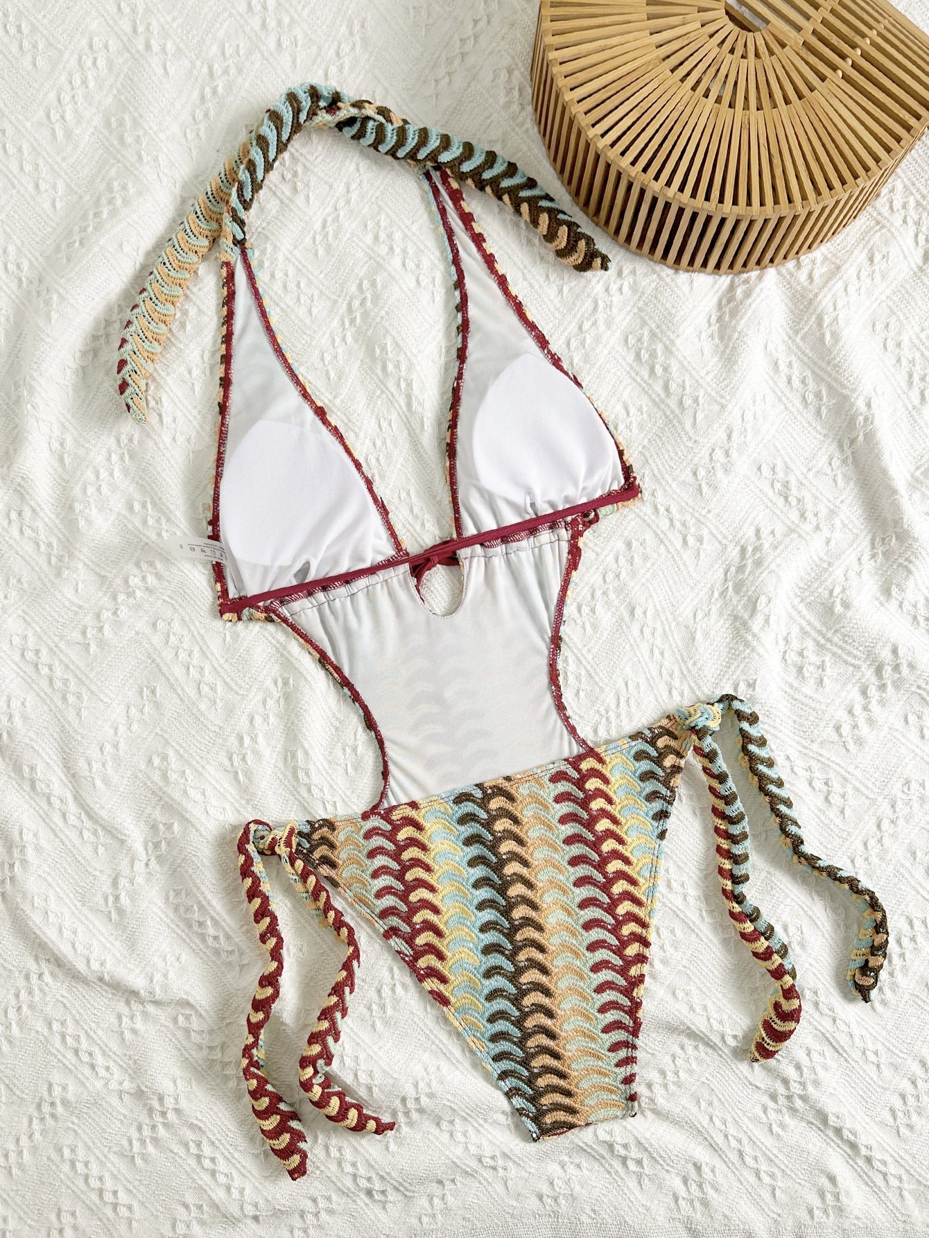 Vintage Wave Stripe Halter Swimsuit