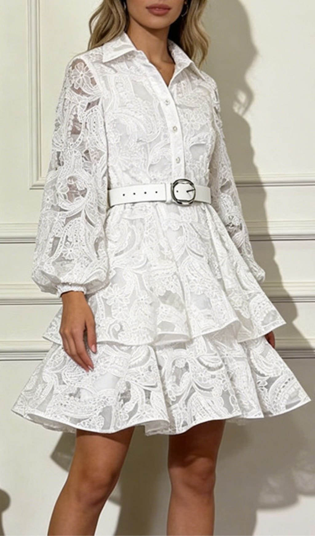 Fashionslee Women Leone Lace Long Sleeve Mini Dress
