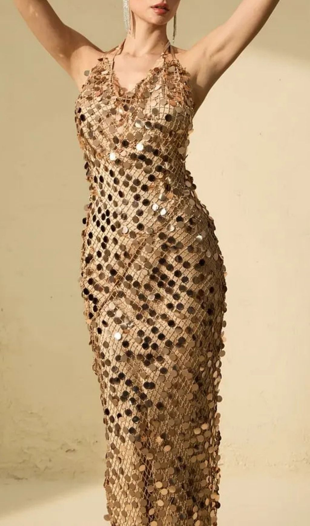 71190344ad6eb7c874b7c34c75dfb977 Jennifer Gold Sequin Fishnet Backless Maxi Dress