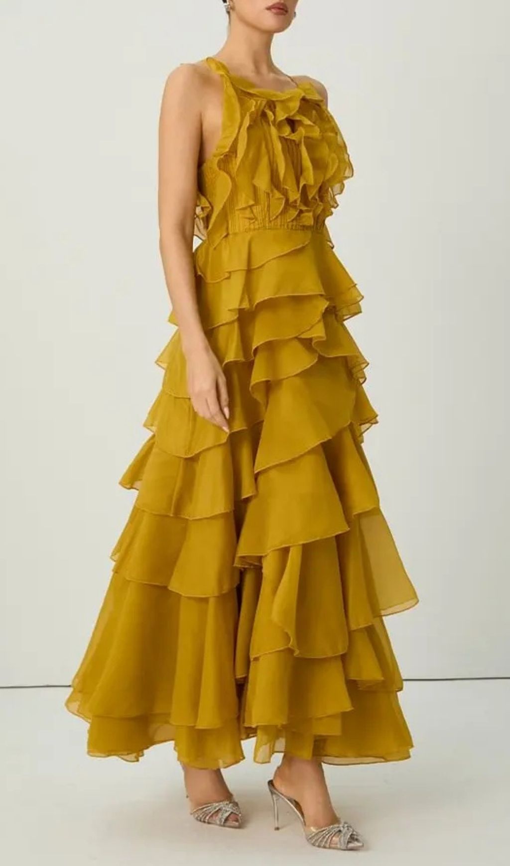 7235bbd7e2eca715437cf398edb6cd72 Leila Yellow Spaghetti Strap Tiered Ruffle Maxi Dress