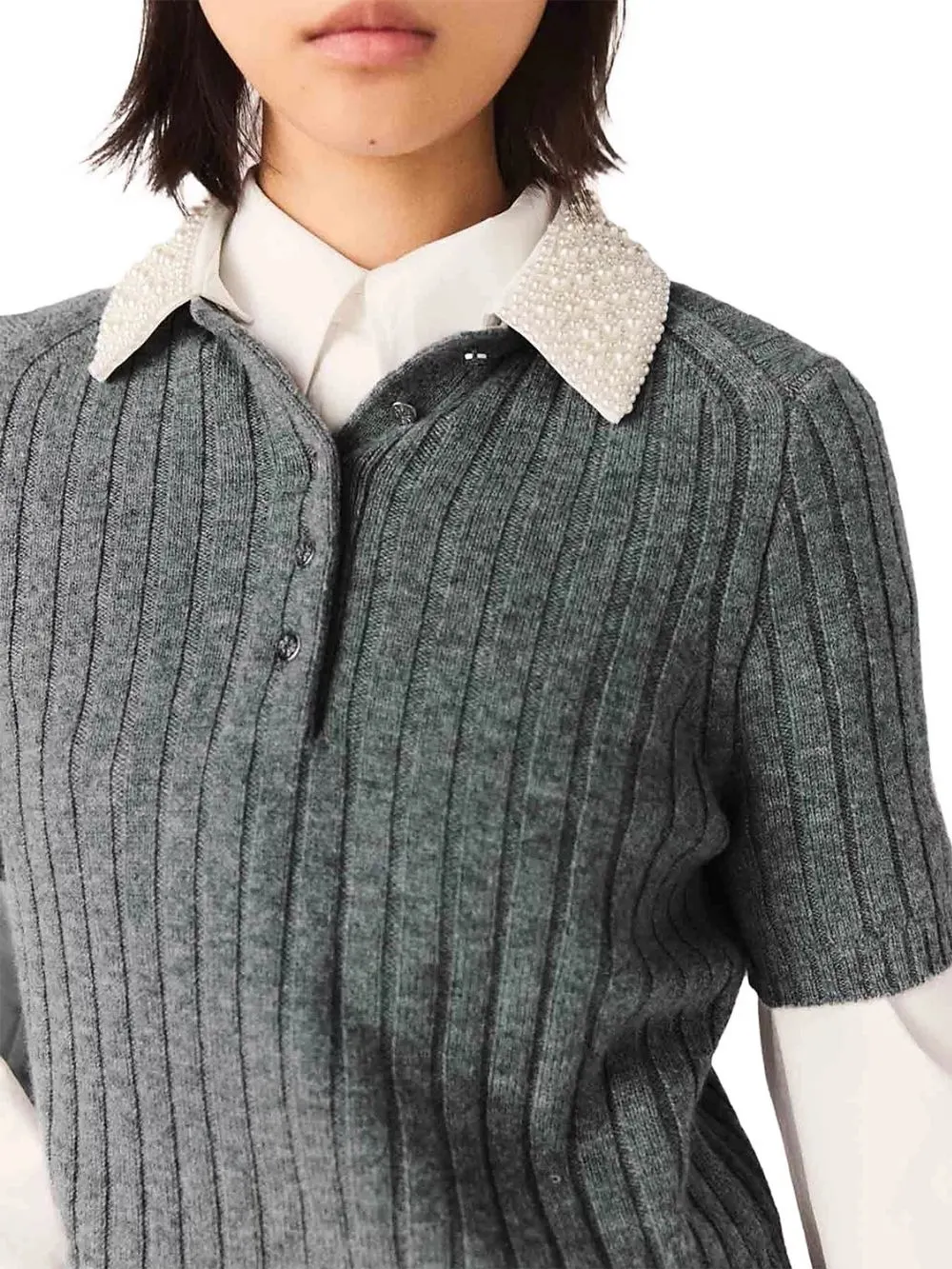 72598ffbf8a509986dec489c80933ae1 Beaded Collar Ribbed Sweater
