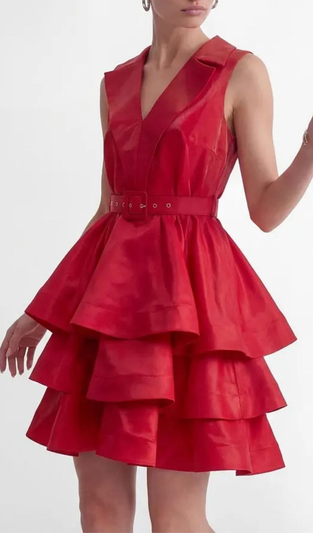 Jessica Red V-Neck Tiered Ruffle Mini Dress