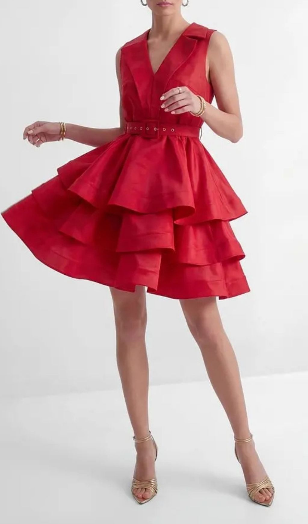 Jessica Red V-Neck Tiered Ruffle Mini Dress